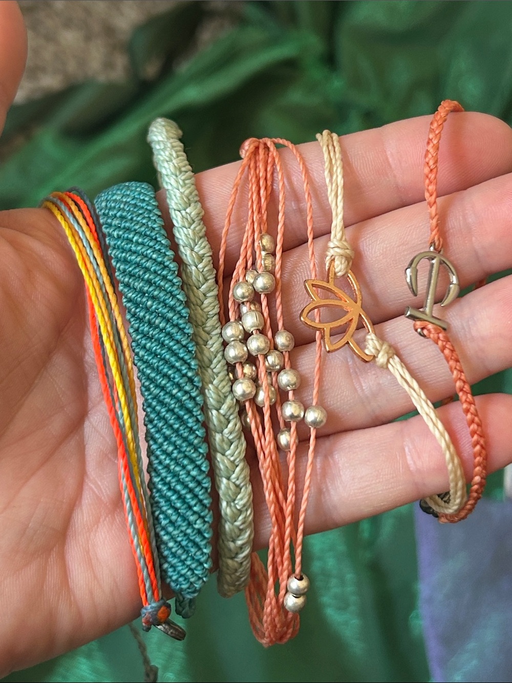 Pura Vida Green and Purple Mixed Friendship Bracelet Set